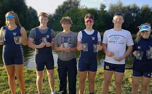 Sudbury juniors pose for a photo with their winners pots at the Cambridge Autumn Regatta 