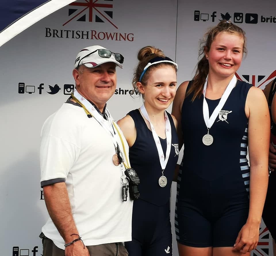 Tony Moule (coach) with Amelia Moule and Martha Bullen, winners of the Silver Medal in WJ18.2X.