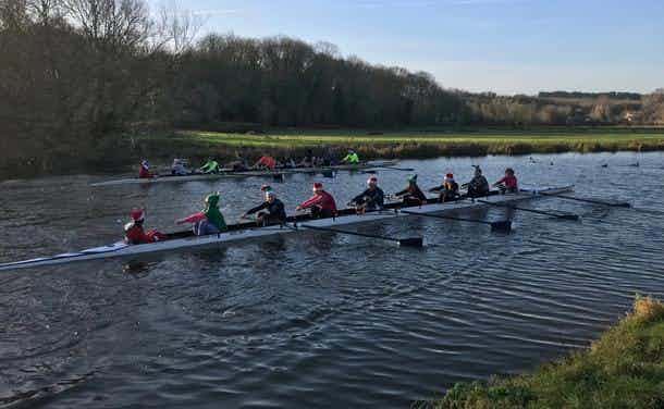 Eights race down the 350m sprint course at Sudbury’s 2018 Pudding Races. 