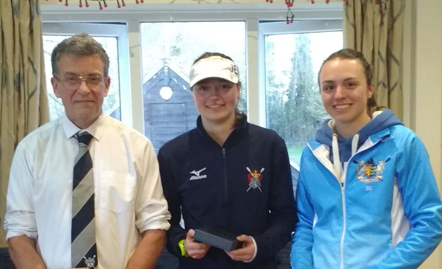 Andrew Blit (Chair of Eastern Region Rowing Council), presenting Jen Titterington and Bev Goodchild (IPS) with their prizes.