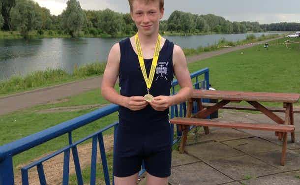 Sam McLoughlin, bronze medal winner in Junior 14 single sculls at Peterborough Junior Championships.