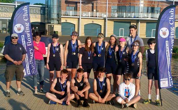 Juniors at the Ball Cup Junior Regatta with coaches Antony Moule and Tracy Muir.