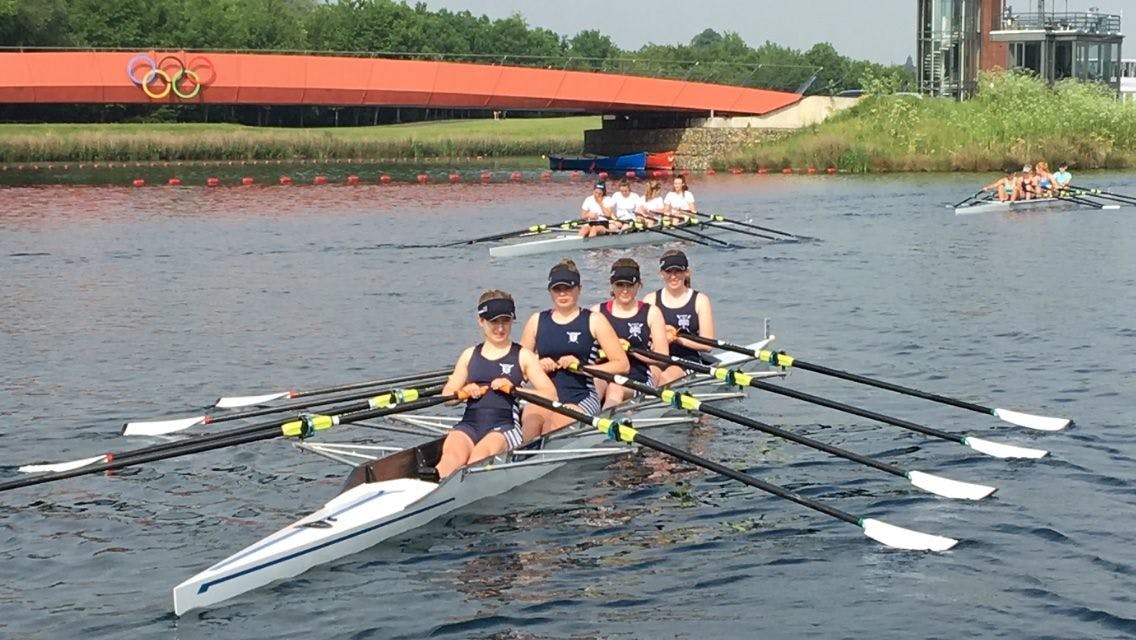 Amelia Maskell, Martha Bullen, Amelia Moule and Helena Griffiths at the National Schools Regatta on Dorney Lake.  