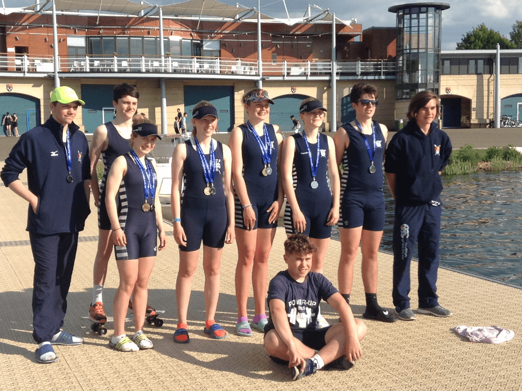 Sudbury juniors with their medals at Dorney Lake. 