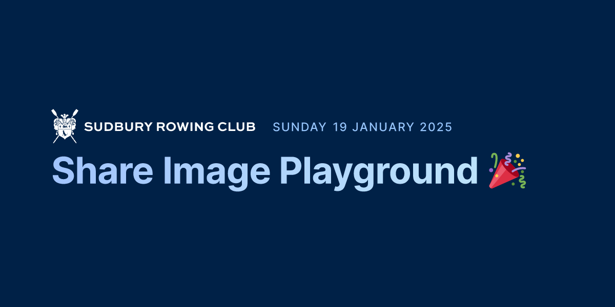 Placeholder for the generated share picture. This one is blue, features the title 'Share Image Playground 🎉' and the subtitle 'Monday, 1 January 2000'.